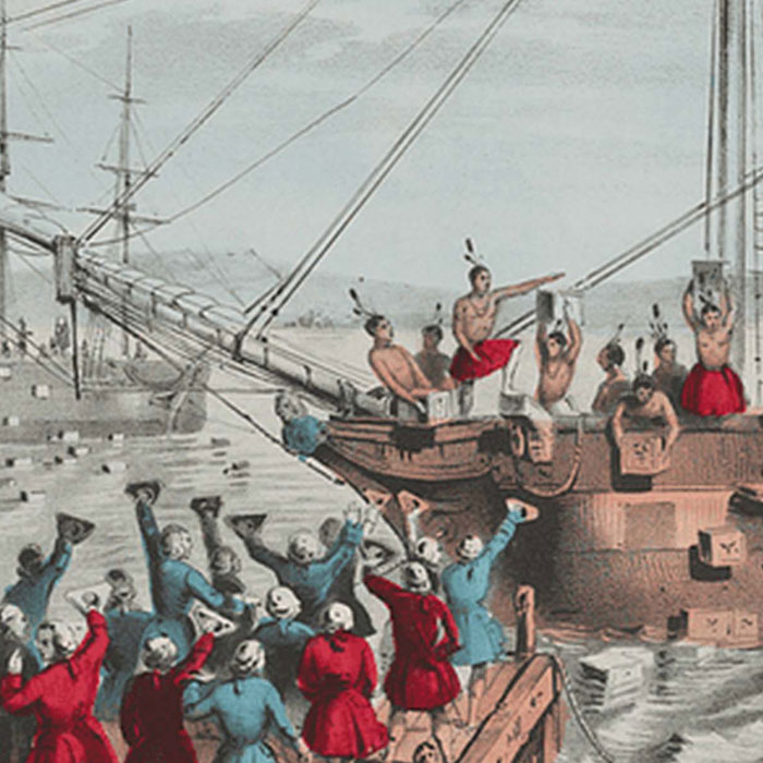 boston tea party illustration of throwing of the tea