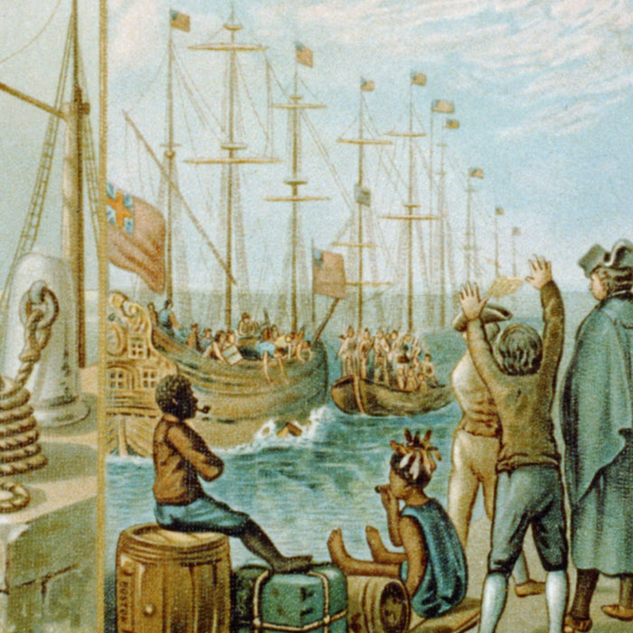 illustration of the boston tea party in the boston harbor