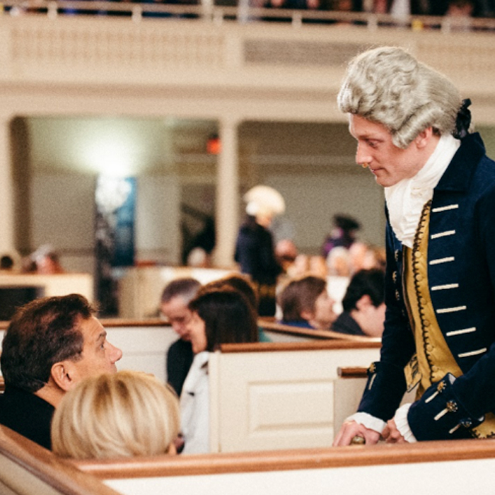 reenactor at the old south meeting house on december 16th